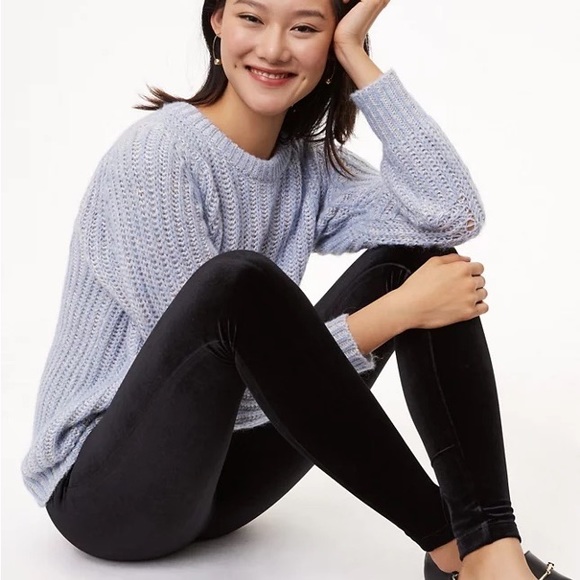 Loft Black Velvet Leggings Pants Size M Stretch - Picture 2 of 15